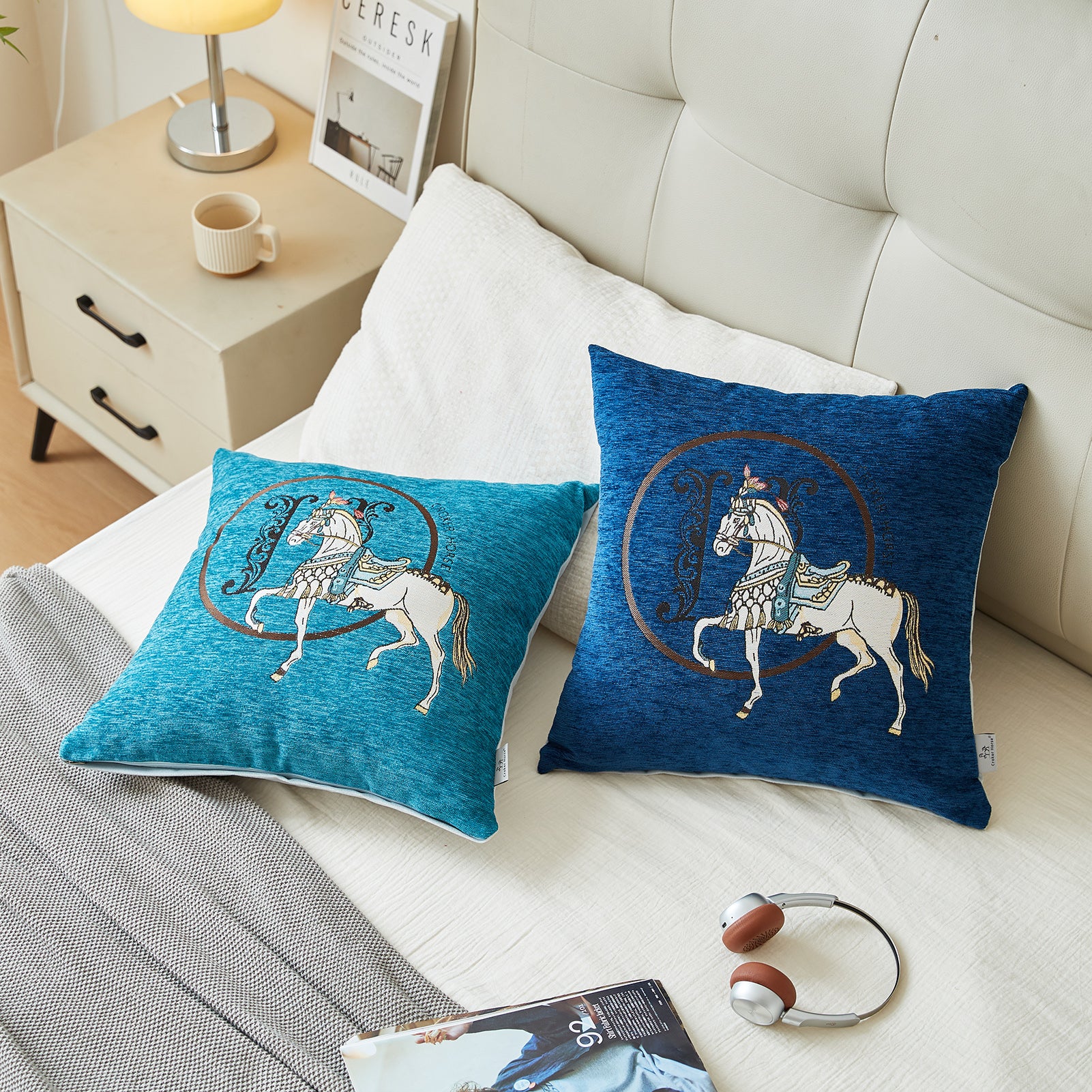 Croker Horse 18x18'' inches Throw Pillow Cushion Covers Set Pack of 2 Pcs - Luxury Horse Embroidery Modern Style Couch Sofa Pillow Cover for Living Room Bedroom (Green)