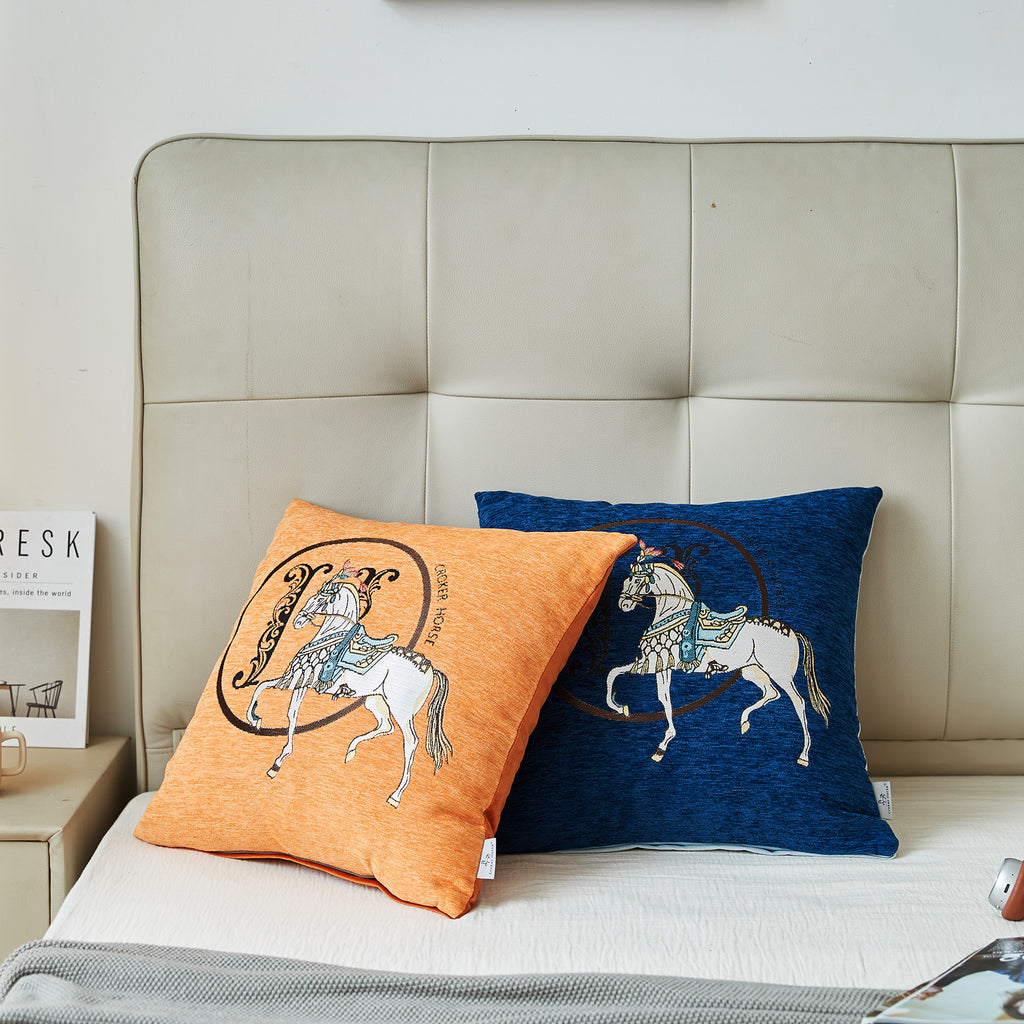 Croker Horse 18x18 inches Throw Pillow Cushion Covers Set Pack of 2 Pcs - Luxury Horse Embroidery Modern Style Couch Sofa Pillow Cover for Living Room Bedroom (Navy)