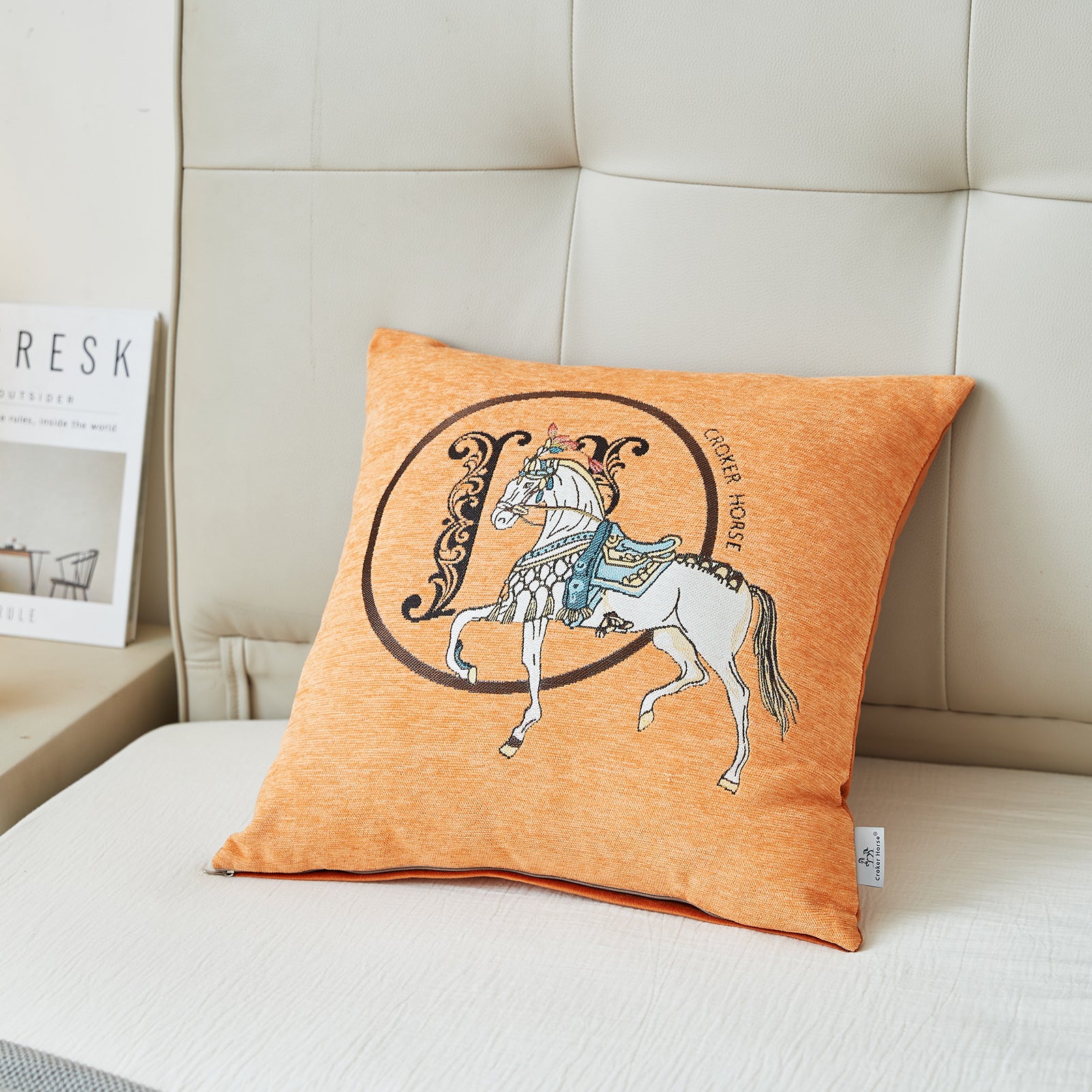 Croker Horse 18x18'' inches Throw Pillow Cushion Covers Set Pack of 2 Pcs - Luxury Horse Embroidery Modern Style Couch Sofa Pillow Cover for Living Room Bedroom (Orange)