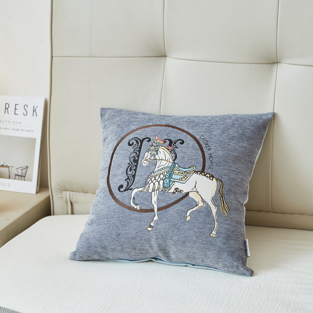 Croker Horse 18x18'' inches Throw Pillow Cushion Covers Set Pack of 2 Pcs - Luxury Horse Embroidery Modern Style Couch Sofa Pillow Cover for Living Room Bedroom (Grey)