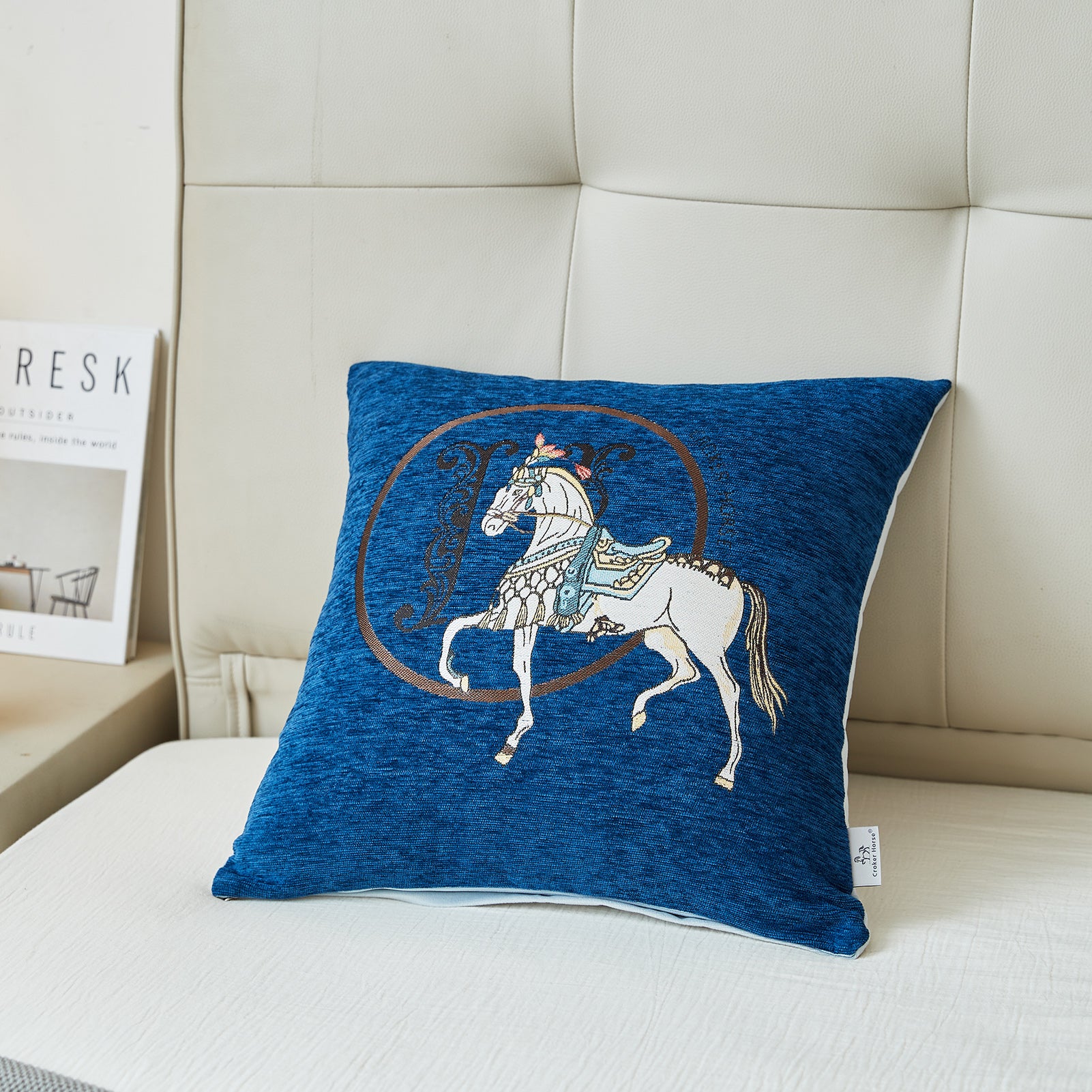 Croker Horse 18x18 inches Throw Pillow Cushion Covers Set Pack of 2 Pcs - Luxury Horse Embroidery Modern Style Couch Sofa Pillow Cover for Living Room Bedroom (Navy)