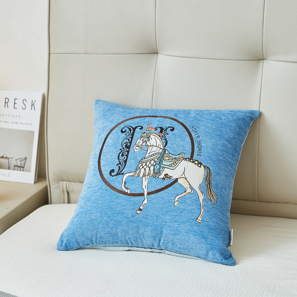 Croker Horse 18x18'' inches Throw Pillow Cushion Covers Set Pack of 2 Pcs - Luxury Horse Embroidery Modern Style Couch Sofa Pillow Cover for Living Room Bedroom (Blue)