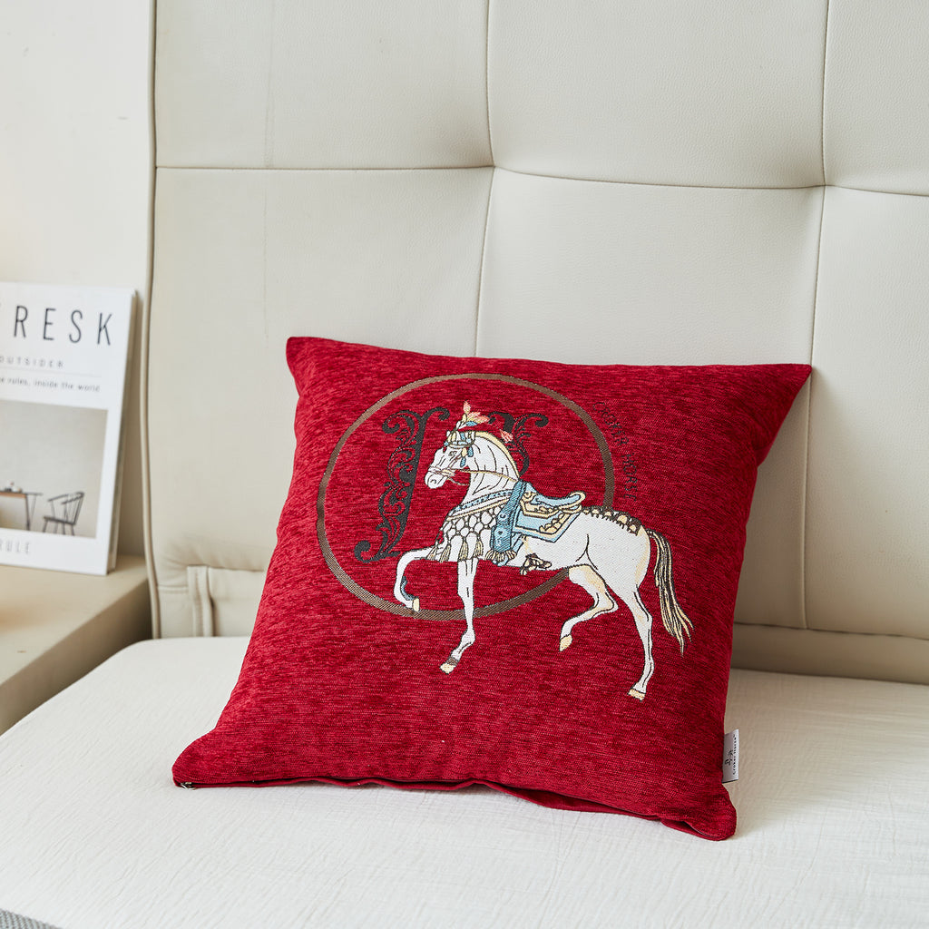 Croker Horse 18x18'' inches Throw Pillow Cushion Covers Set Pack of 2 Pcs - Luxury Horse Embroidery Modern Style Couch Sofa Pillow Cover for Living Room Bedroom (Red)