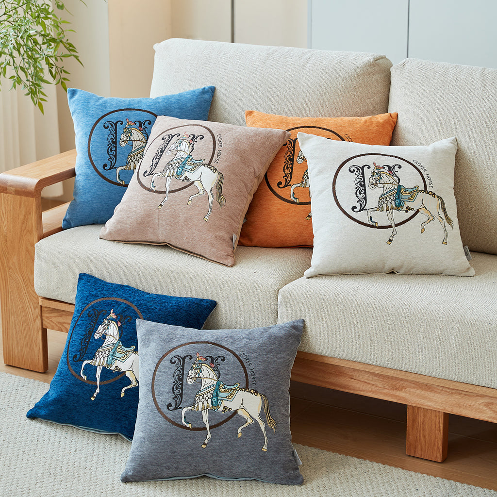Croker Horse 18x18'' inches Throw Pillow Cushion Covers Set Pack of 2 Pcs - Luxury Horse Embroidery Modern Style Couch Sofa Pillow Cover for Living Room Bedroom (White)
