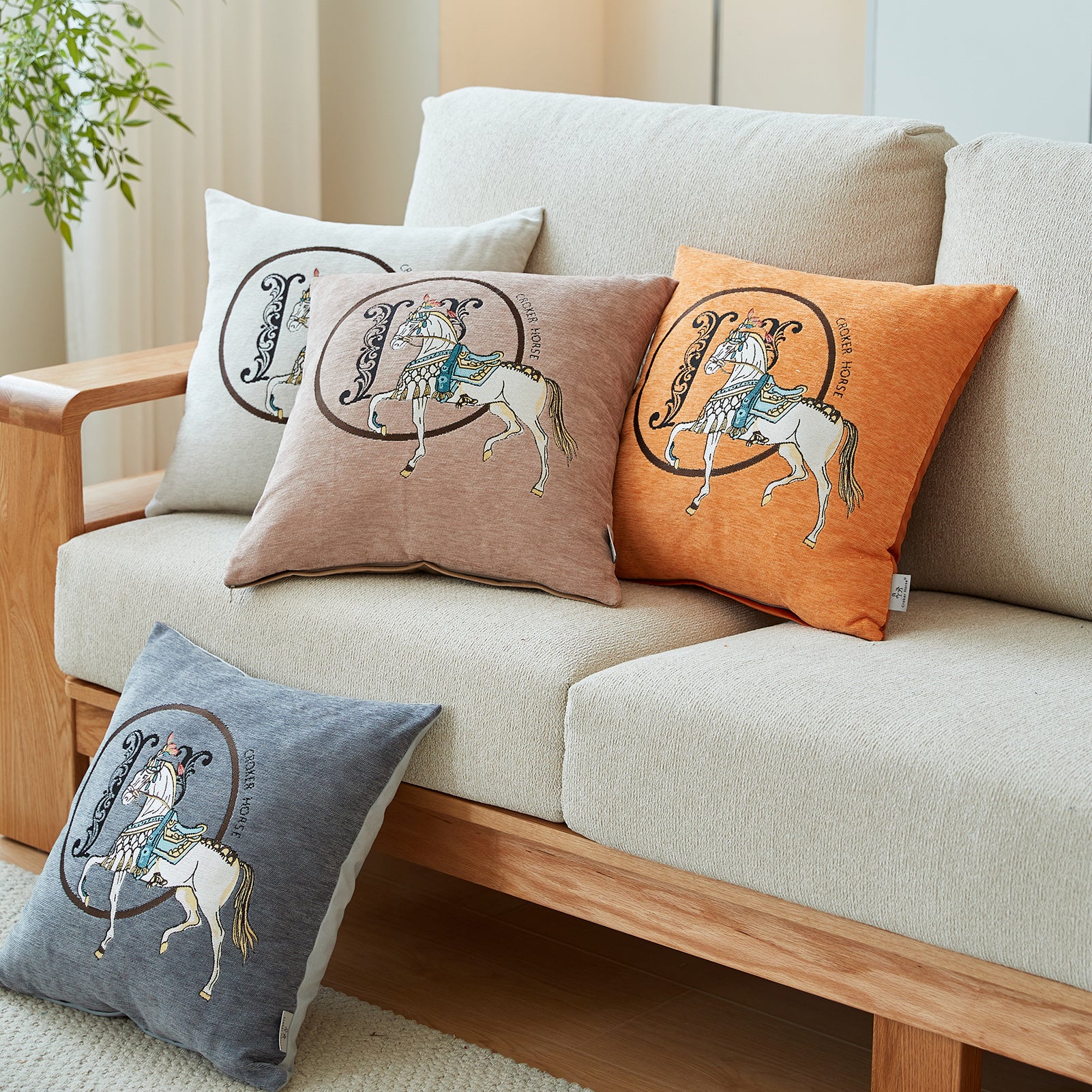 Croker Horse 18x18'' inches Throw Pillow Cushion Covers Set Pack of 2 Pcs - Luxury Horse Embroidery Modern Style Couch Sofa Pillow Cover for Living Room Bedroom (Orange)