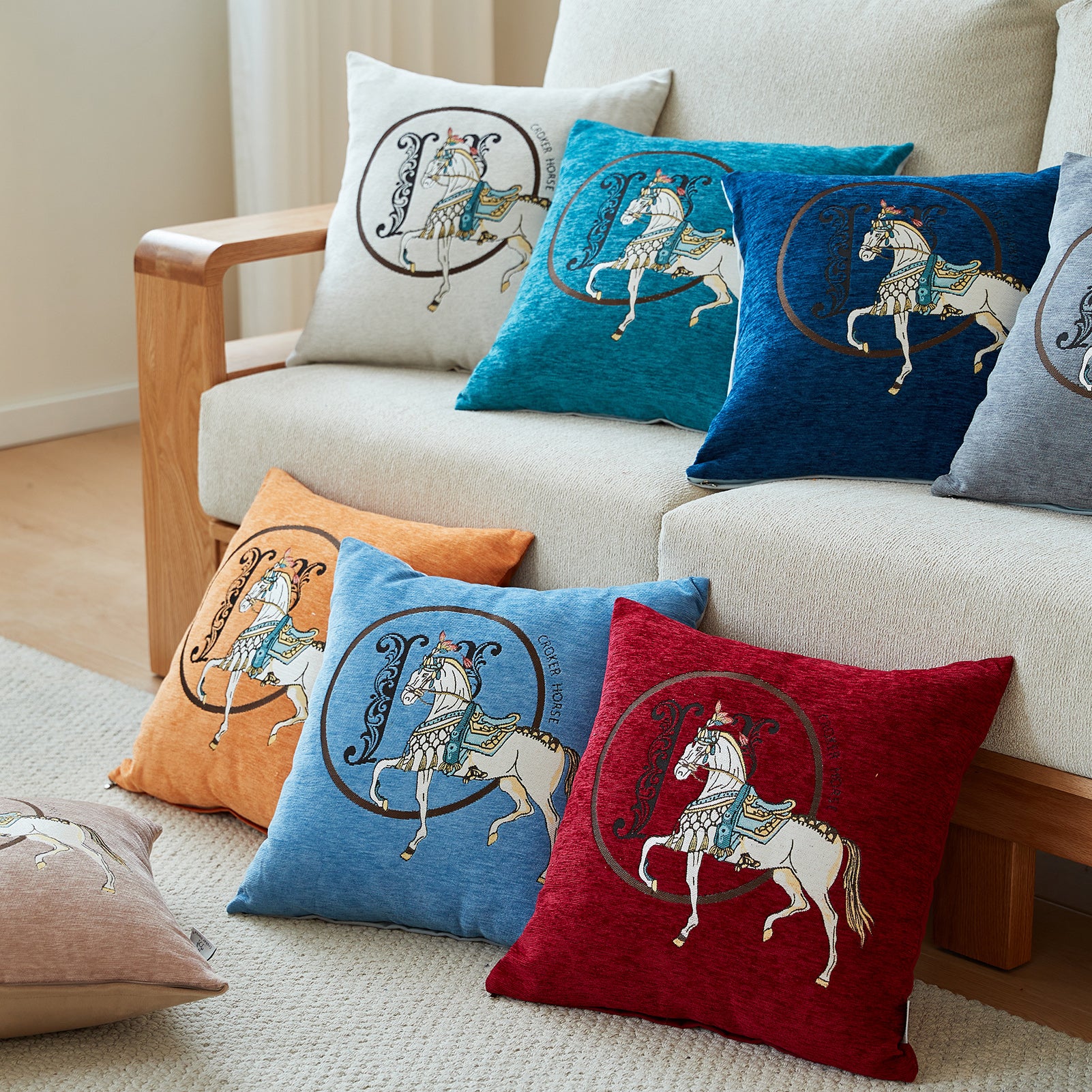Croker Horse 18x18 inches Throw Pillow Cushion Covers Set Pack of 2 Pcs - Luxury Horse Embroidery Modern Style Couch Sofa Pillow Cover for Living Room Bedroom (Navy)