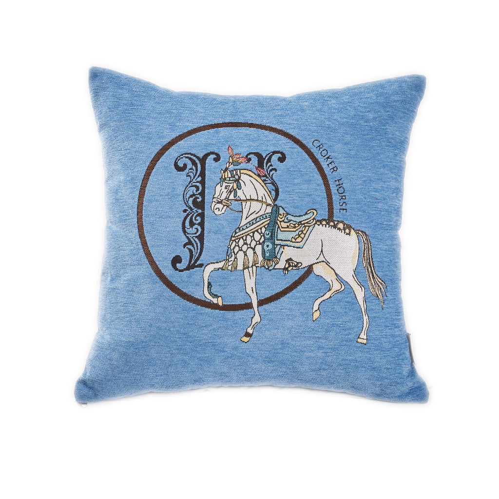 Croker Horse 18x18'' inches Throw Pillow Cushion Covers Set Pack of 2 Pcs - Luxury Horse Embroidery Modern Style Couch Sofa Pillow Cover for Living Room Bedroom (Blue)