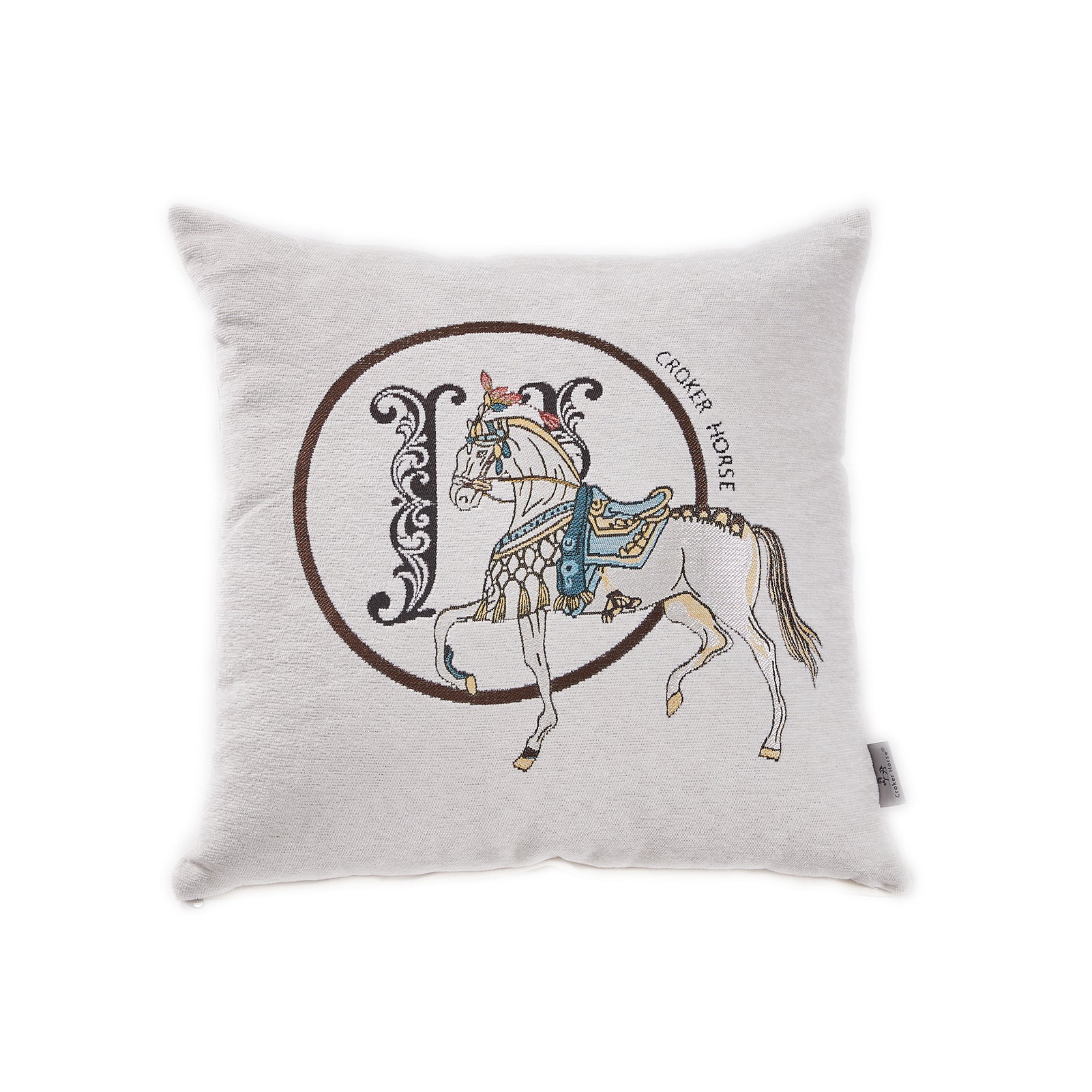 Croker Horse 18x18'' inches Throw Pillow Cushion Covers Set Pack of 2 Pcs - Luxury Horse Embroidery Modern Style Couch Sofa Pillow Cover for Living Room Bedroom (White)