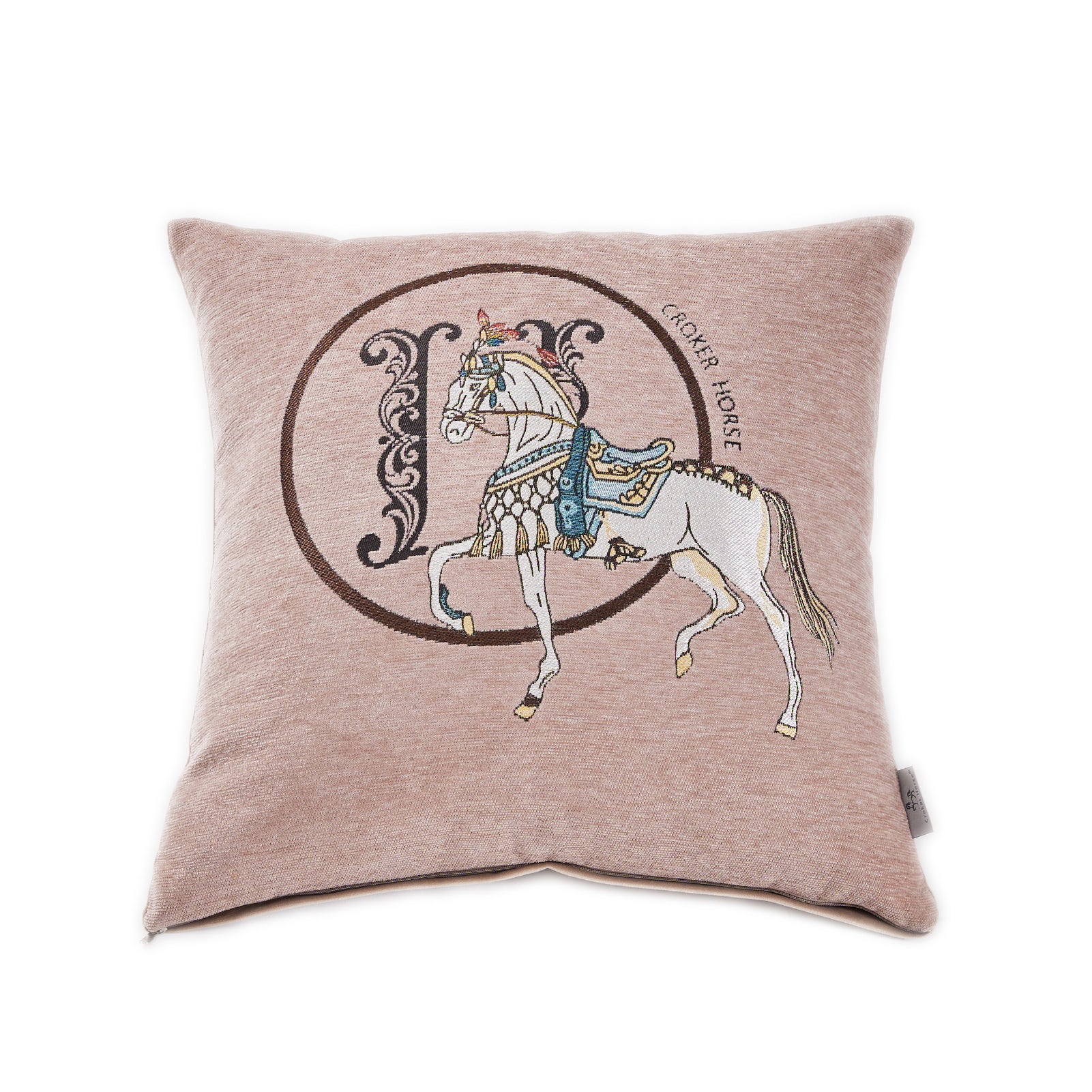 Croker Horse 18x18'' inches Throw Pillow Cushion Covers Set Pack of 2 Pcs - Luxury Horse Embroidery Modern Style Couch Sofa Pillow Cover for Living Room Bedroom (Beige)