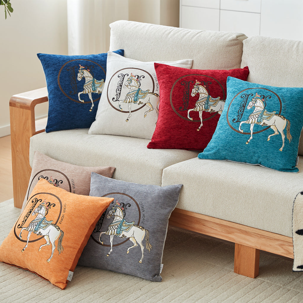 Croker Horse 18x18'' inches Throw Pillow Cushion Covers Set Pack of 2 Pcs - Luxury Horse Embroidery Modern Style Couch Sofa Pillow Cover for Living Room Bedroom (White)