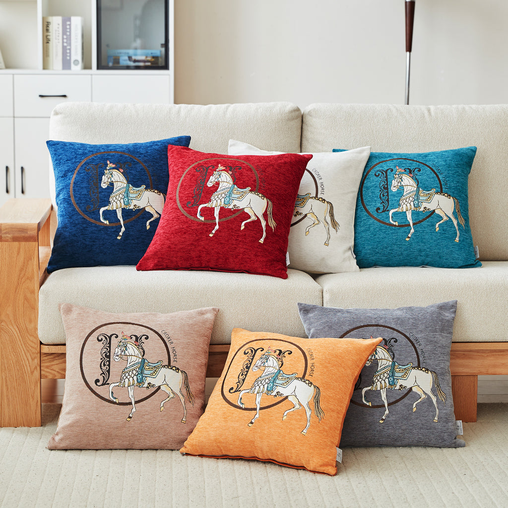 Croker Horse 18x18 inches Throw Pillow Cushion Covers Set Pack of 2 Pcs - Luxury Horse Embroidery Modern Style Couch Sofa Pillow Cover for Living Room Bedroom (Navy)