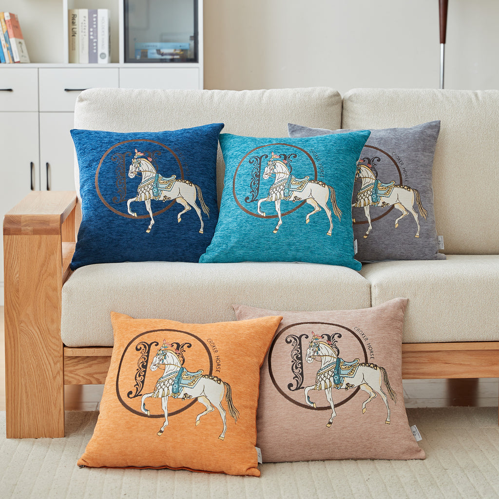 Croker Horse 18x18'' inches Throw Pillow Cushion Covers Set Pack of 2 Pcs - Luxury Horse Embroidery Modern Style Couch Sofa Pillow Cover for Living Room Bedroom (Green)