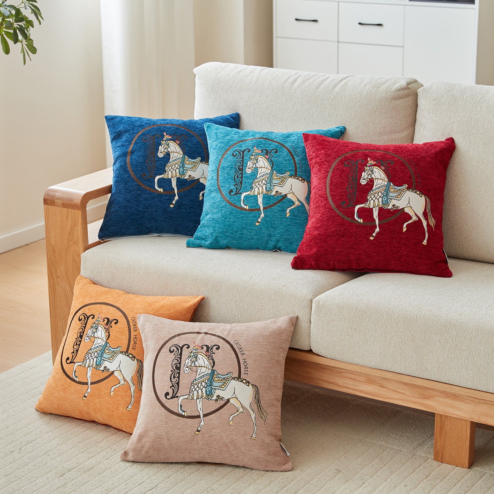 Croker Horse 18x18 inches Throw Pillow Cushion Covers Set Pack of 2 Pcs - Luxury Horse Embroidery Modern Style Couch Sofa Pillow Cover for Living Room Bedroom (Navy)