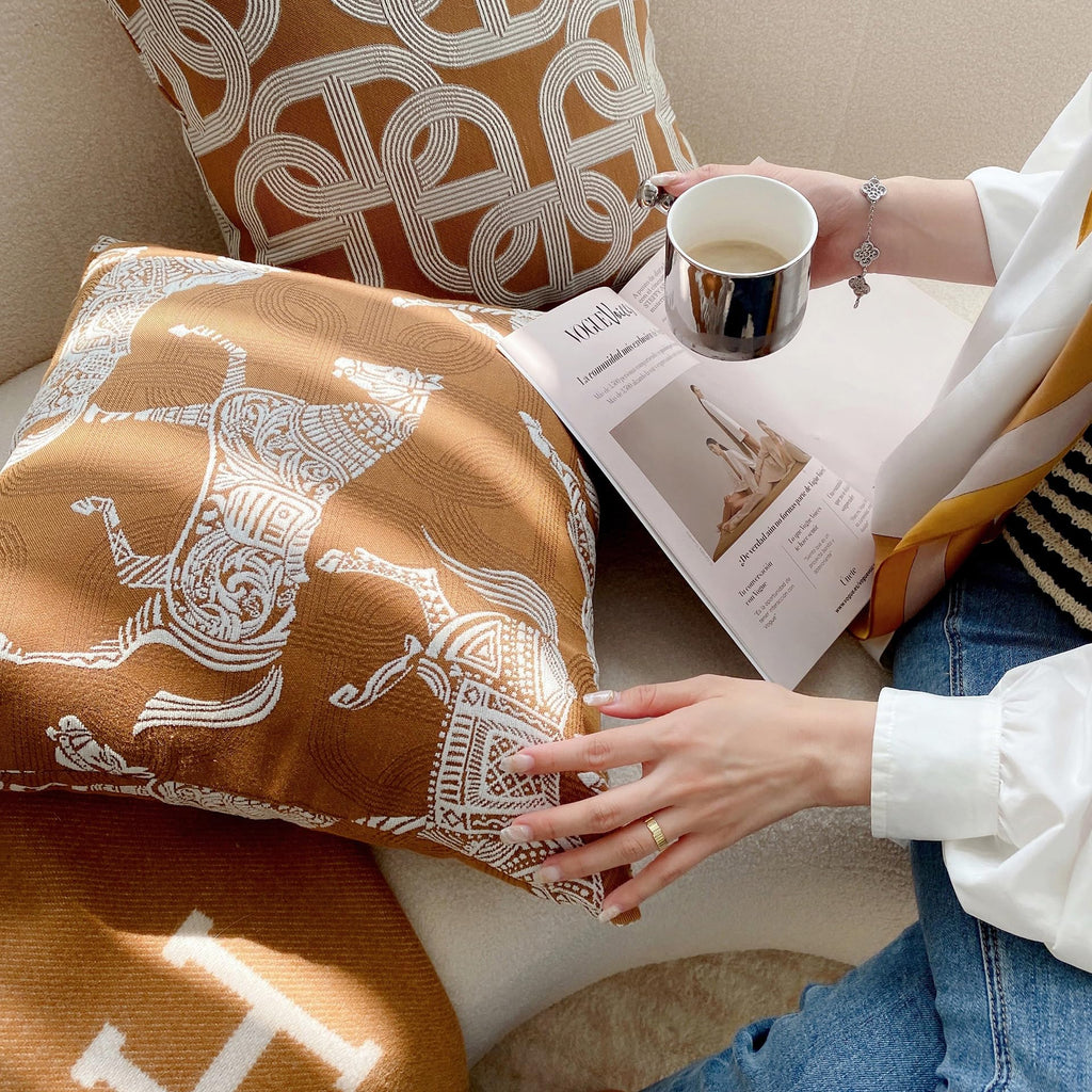 Croker Horse Throw Pillow Cushion Cover - Luxury Palace Horse Pattern Chenille Embroidery Luxury Modern Fashion Style Couch Sofa Pillow for Living Room Bedroom