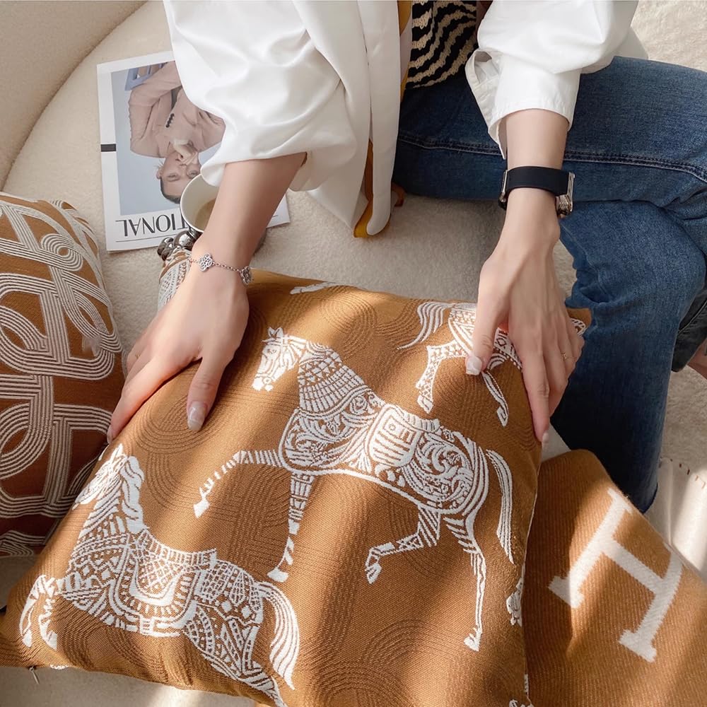 Croker Horse Throw Pillow Cushion Cover - Luxury Palace Horse Pattern Chenille Embroidery Luxury Modern Fashion Style Couch Sofa Pillow for Living Room Bedroom