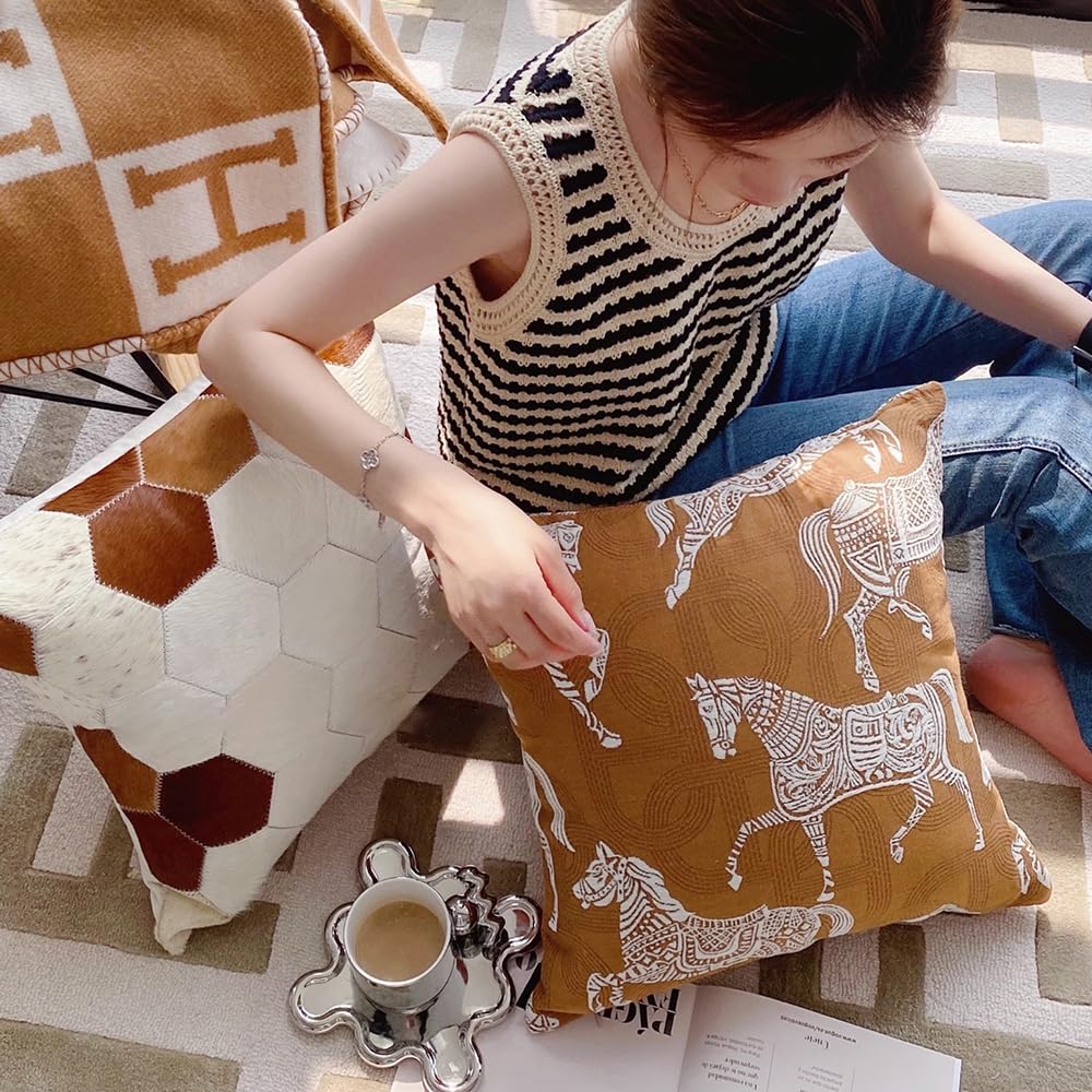 Croker Horse Throw Pillow Cushion Cover - Luxury Palace Horse Pattern Chenille Embroidery Luxury Modern Fashion Style Couch Sofa Pillow for Living Room Bedroom