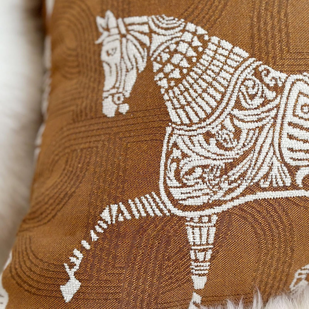 Croker Horse Throw Pillow Cushion Cover - Luxury Palace Horse Pattern Chenille Embroidery Luxury Modern Fashion Style Couch Sofa Pillow for Living Room Bedroom