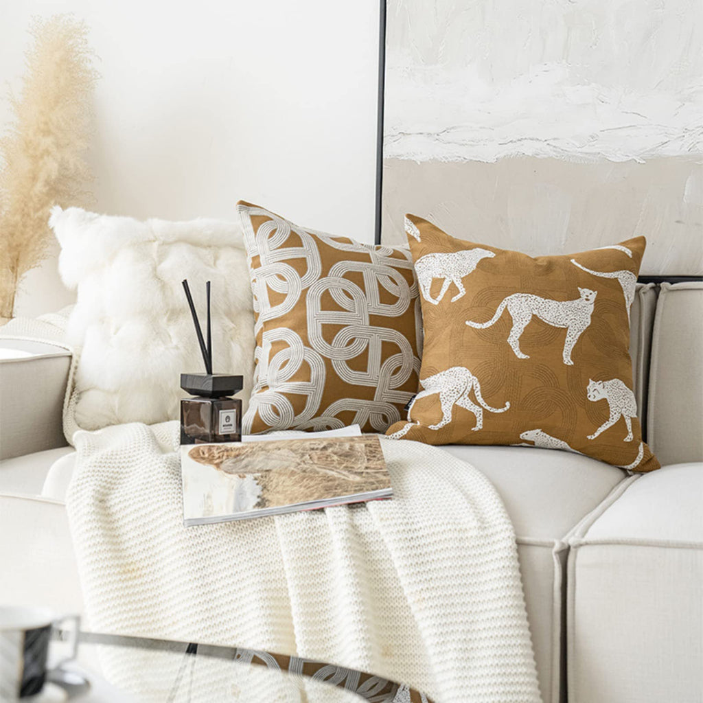 Croker Horse Throw Pillow Cushion Cover - Orange Pig Nose Horseshoe Pattern Chenille Jacquard Embroidery Luxury Modern Style Couch Sofa Pillow for Living Room Bedroom