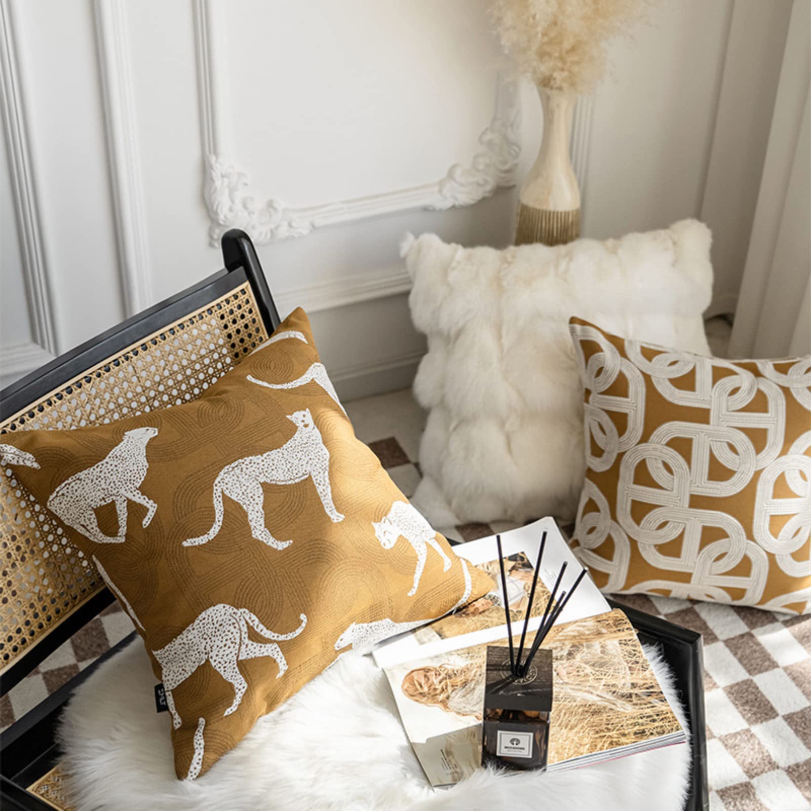 Croker Horse Throw Pillow Cushion Cover - Orange Pig Nose Horseshoe Pattern Chenille Jacquard Embroidery Luxury Modern Style Couch Sofa Pillow for Living Room Bedroom