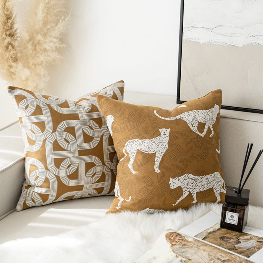 Croker Horse Throw Pillow Cushion Cover - Orange Pig Nose Horseshoe Pattern Chenille Jacquard Embroidery Luxury Modern Style Couch Sofa Pillow for Living Room Bedroom