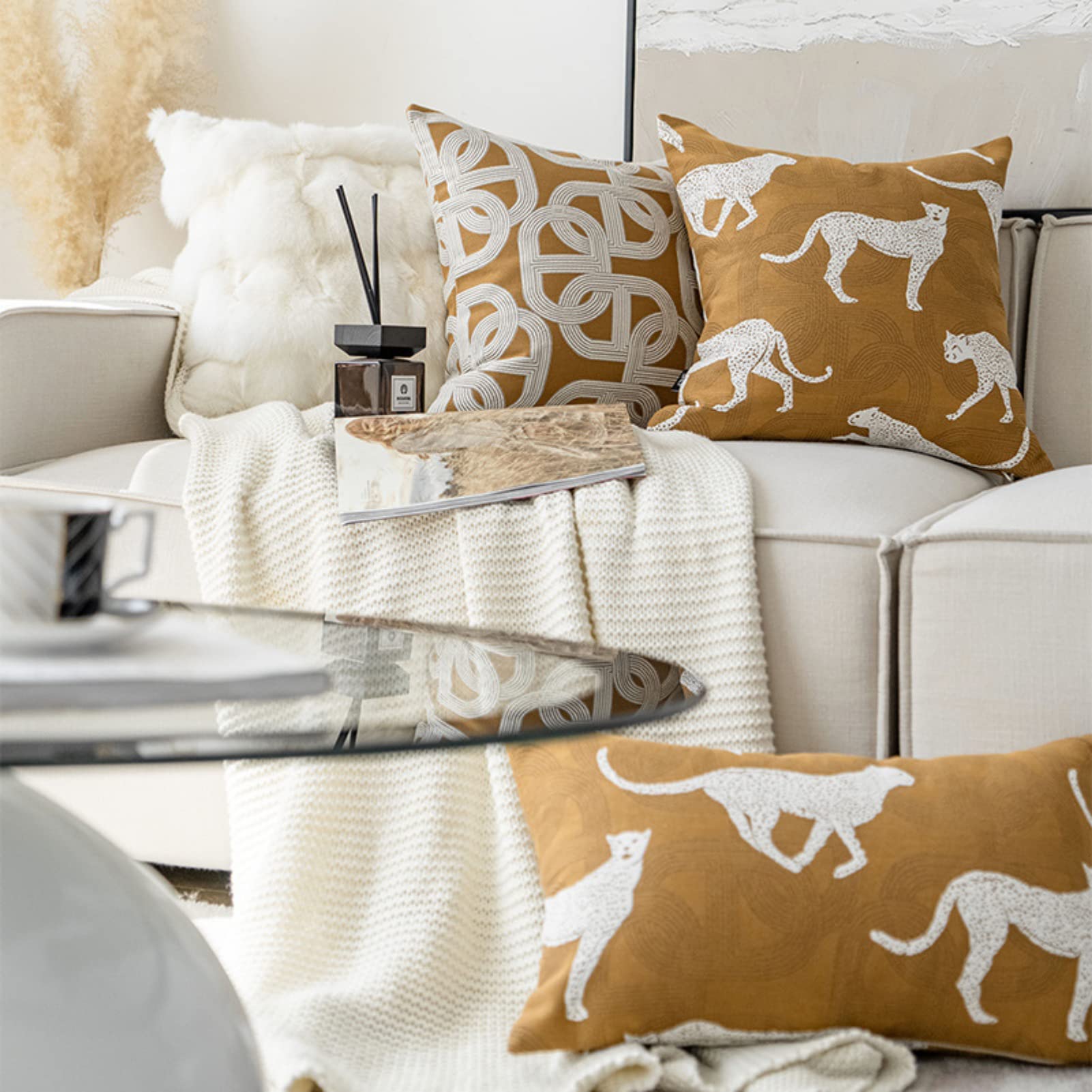 Croker Horse Throw Pillow Cushion Cover - Orange Pig Nose Horseshoe Pattern Chenille Jacquard Embroidery Luxury Modern Style Couch Sofa Pillow for Living Room Bedroom