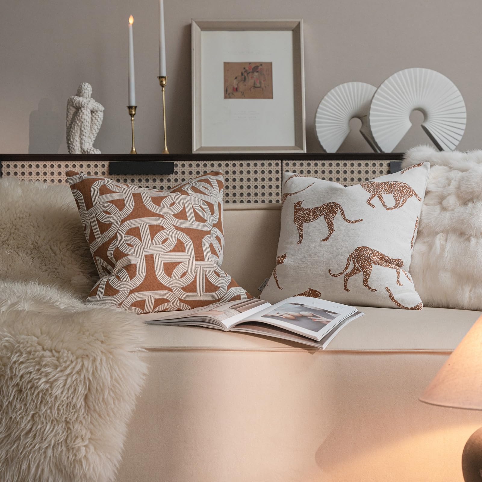 Croker Horse Throw Pillow Cushion Cover - Orange Pig Nose Horseshoe Pattern Chenille Jacquard Embroidery Luxury Modern Style Couch Sofa Pillow for Living Room Bedroom
