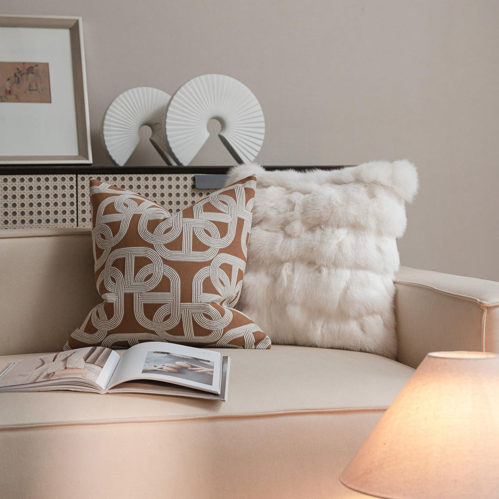 Croker Horse Throw Pillow Cushion Cover - Orange Pig Nose Horseshoe Pattern Chenille Jacquard Embroidery Luxury Modern Style Couch Sofa Pillow for Living Room Bedroom