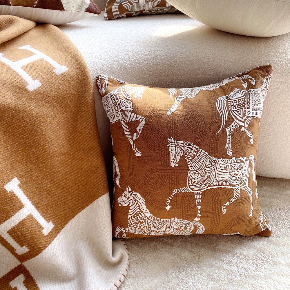 Croker Horse Throw Pillow Cushion Cover - Luxury Palace Horse Pattern Chenille Embroidery Luxury Modern Fashion Style Couch Sofa Pillow for Living Room Bedroom