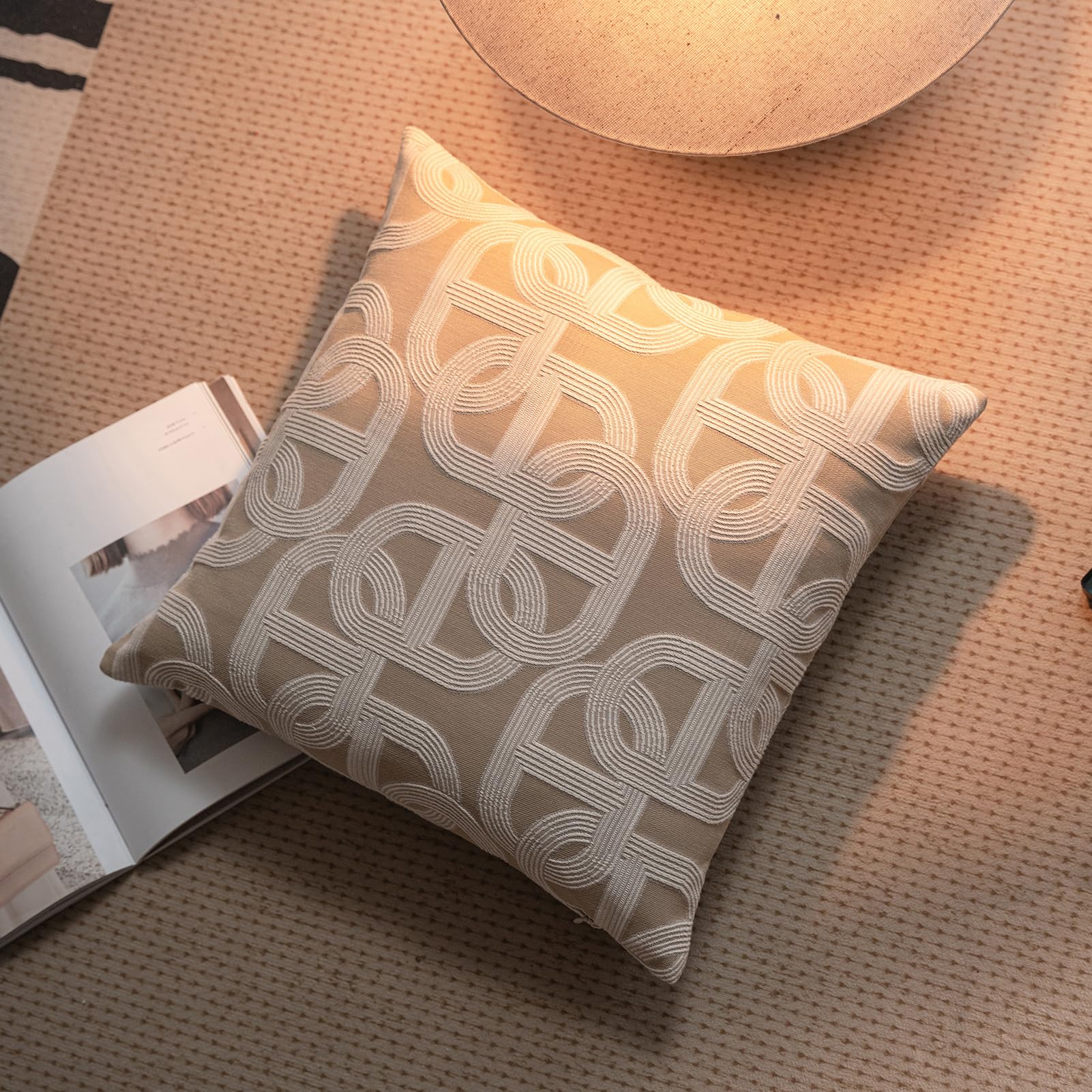 Croker Horse Throw Pillow Cushion Cover - Beige Pig Nose Pattern Chenille Jacquard Embroidery Luxury Modern Style Couch Sofa Pillow for Living Room Bedroom
