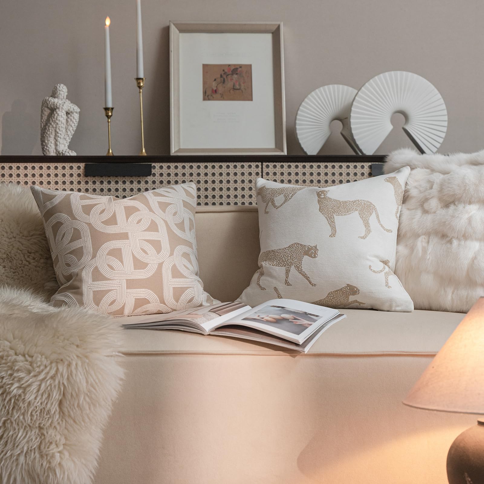 Croker Horse Throw Pillow Cushion Cover - Beige Pig Nose Pattern Chenille Jacquard Embroidery Luxury Modern Style Couch Sofa Pillow for Living Room Bedroom