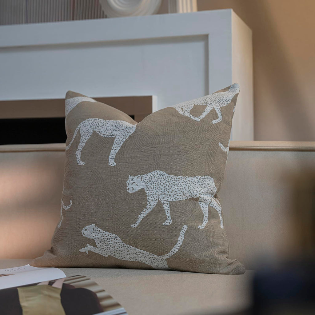 Croker Horse Throw Pillow Cushion Cover - Leopard Pattern Chenille Jacquard Luxury Style Couch Sofa Pillow for Living Room Bedroom