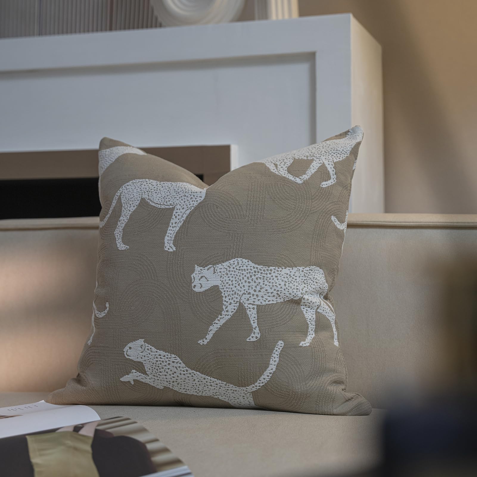 Croker Horse Throw Pillow Cushion Cover - Leopard Pattern Chenille Jacquard Luxury Style Couch Sofa Pillow for Living Room Bedroom