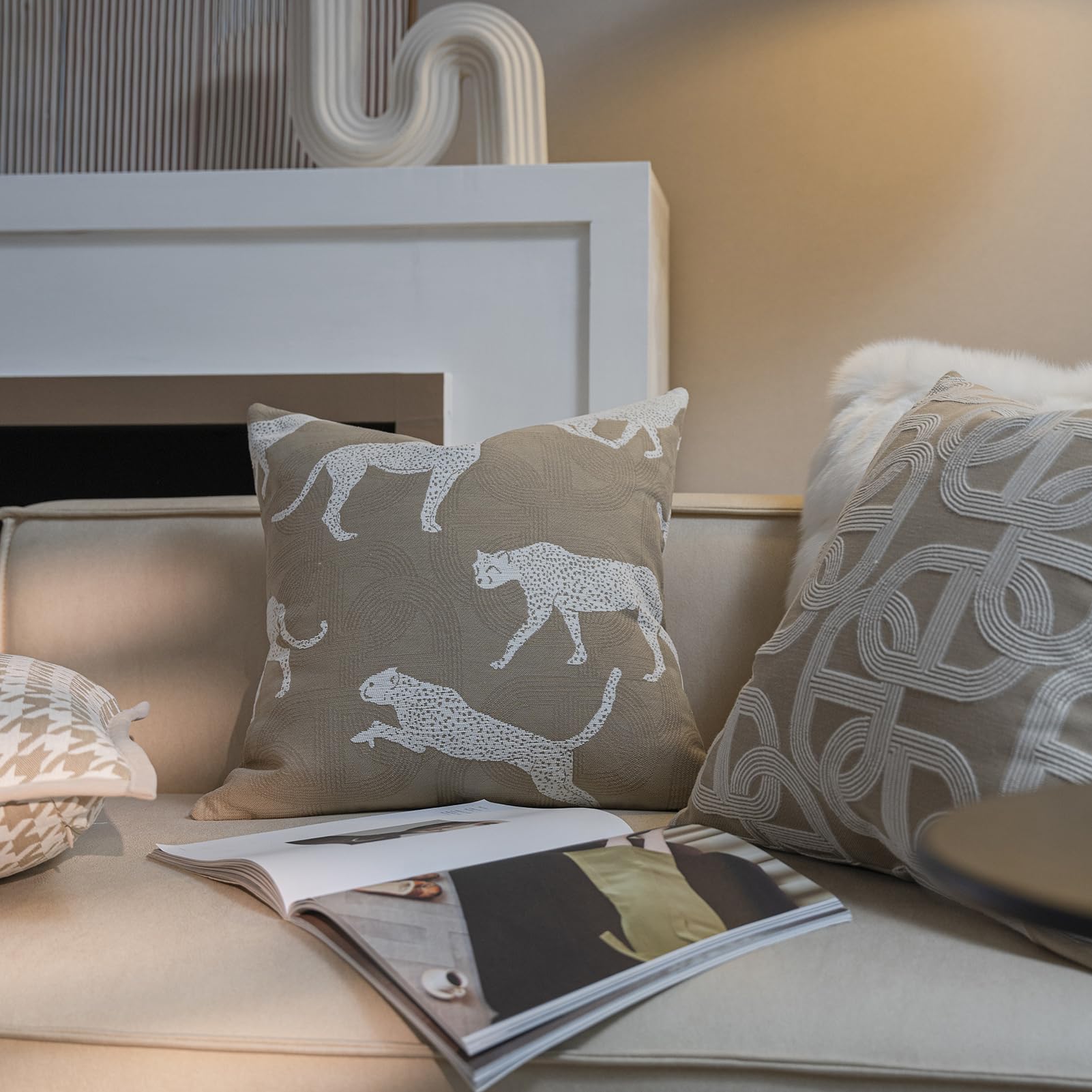 Croker Horse Throw Pillow Cushion Cover - Leopard Pattern Chenille Jacquard Luxury Style Couch Sofa Pillow for Living Room Bedroom