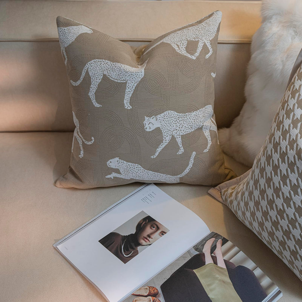 Croker Horse Throw Pillow Cushion Cover - Leopard Pattern Chenille Jacquard Luxury Style Couch Sofa Pillow for Living Room Bedroom