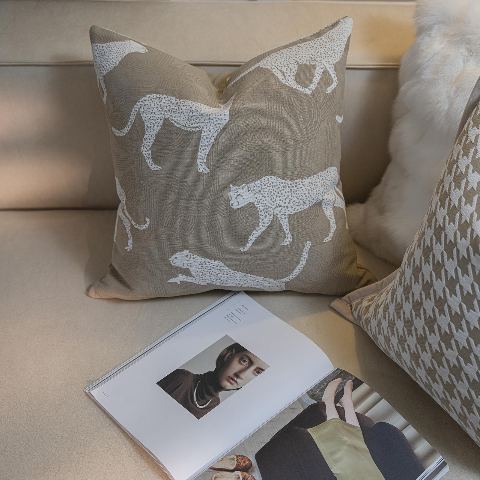 Croker Horse Throw Pillow Cushion Cover - Leopard Pattern Chenille Jacquard Luxury Style Couch Sofa Pillow for Living Room Bedroom