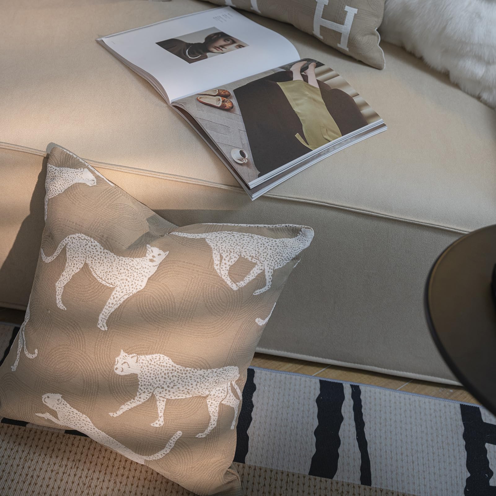 Croker Horse Throw Pillow Cushion Cover - Leopard Pattern Chenille Jacquard Luxury Style Couch Sofa Pillow for Living Room Bedroom