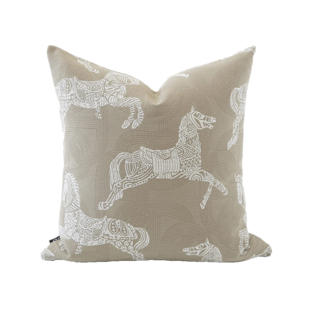 Croker Horse Throw Pillow Cushion Cover - Beige Royal Horse Pattern Chenille Embroidery Jacquard Luxury Modern Fashion Style Couch Sofa Pillow Covers for Bedroom Living Room