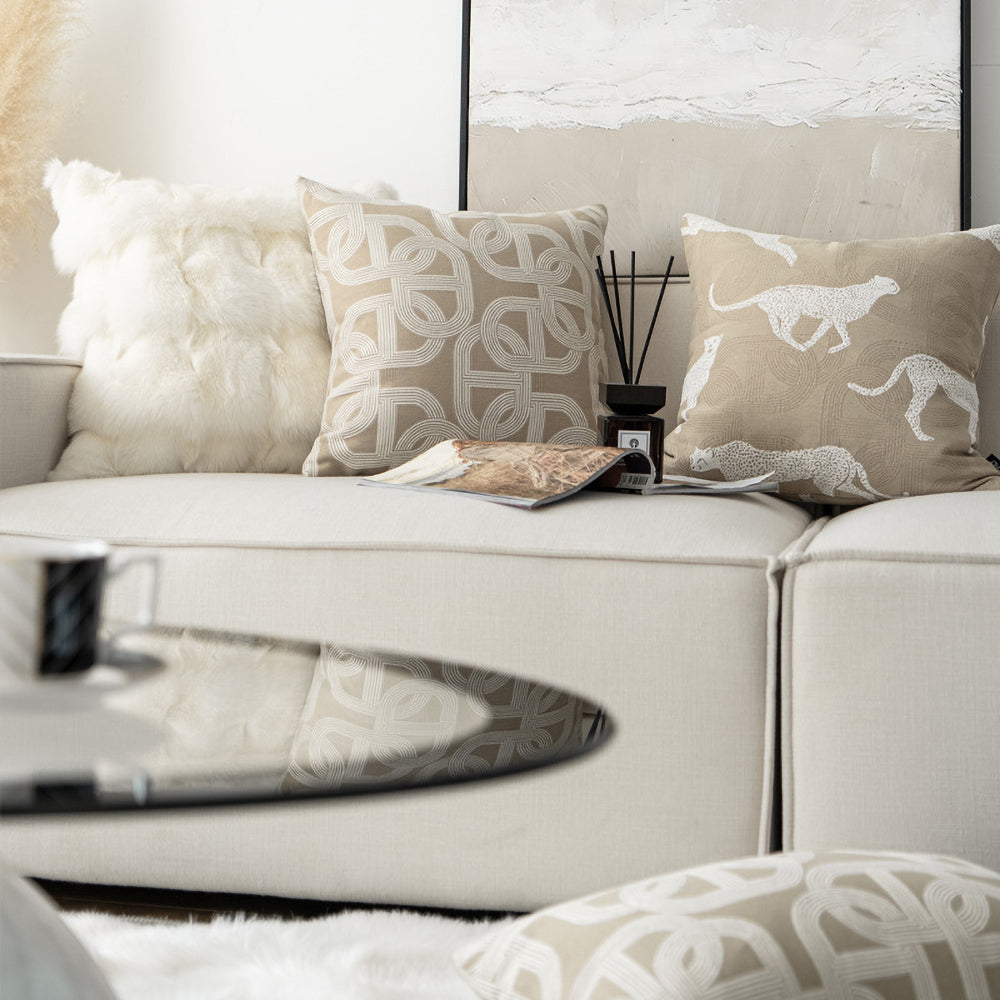 Croker Horse Throw Pillow Cushion Cover - Beige Pig Nose Pattern Chenille Jacquard Embroidery Luxury Modern Style Couch Sofa Pillow for Living Room Bedroom