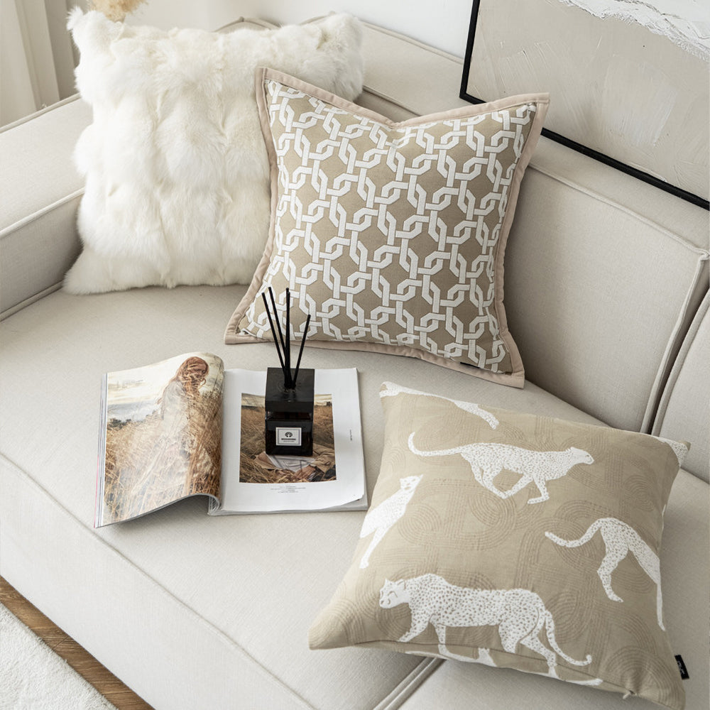 Croker Horse Throw Pillow Cushion Cover - Leopard Pattern Chenille Jacquard Luxury Style Couch Sofa Pillow for Living Room Bedroom