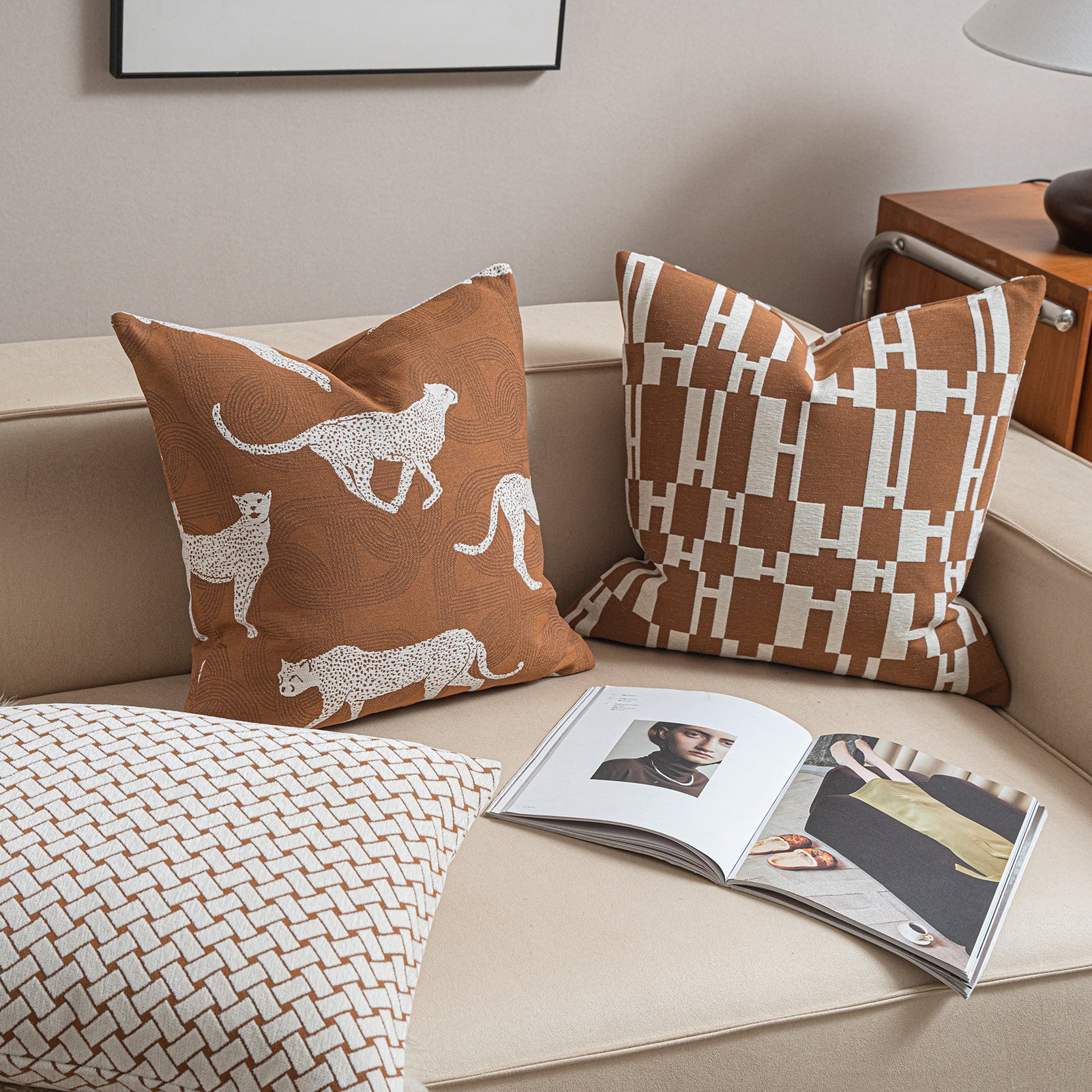 Croker Horse Throw Pillow Cushion Cover - Leopard Cheetah Pattern Chenille Jacquard Embroidery Luxury Modern Fashion Style Couch Sofa Pillow Cover for Living Room Bedroom