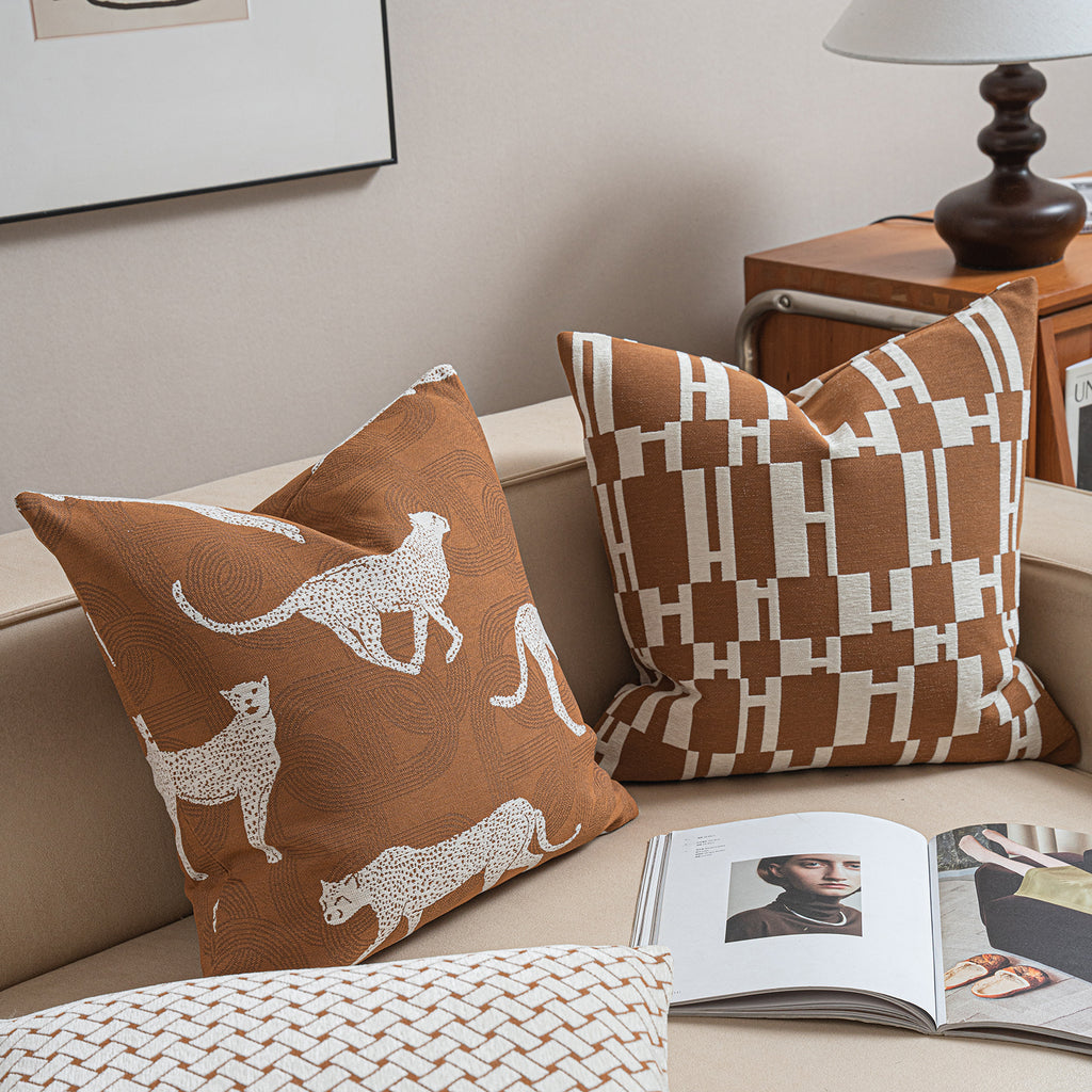 Croker Horse Throw Pillow Cushion Cover - Leopard Cheetah Pattern Chenille Jacquard Embroidery Luxury Modern Fashion Style Couch Sofa Pillow Cover for Living Room Bedroom