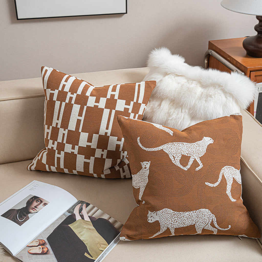 Croker Horse Throw Pillow Cushion Cover - Leopard Cheetah Pattern Chenille Jacquard Embroidery Luxury Modern Fashion Style Couch Sofa Pillow Cover for Living Room Bedroom