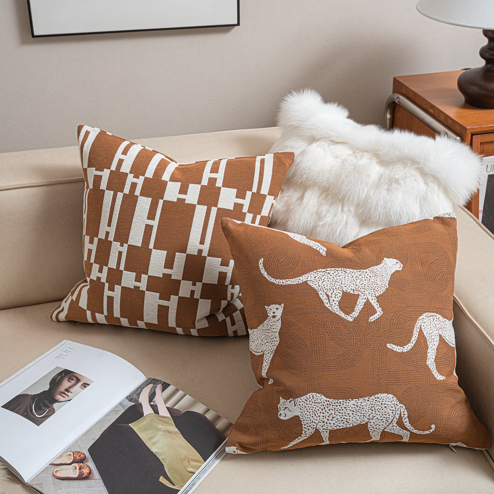 Croker Horse Throw Pillow Cushion Cover - Leopard Cheetah Pattern Chenille Jacquard Embroidery Luxury Modern Fashion Style Couch Sofa Pillow Cover for Living Room Bedroom