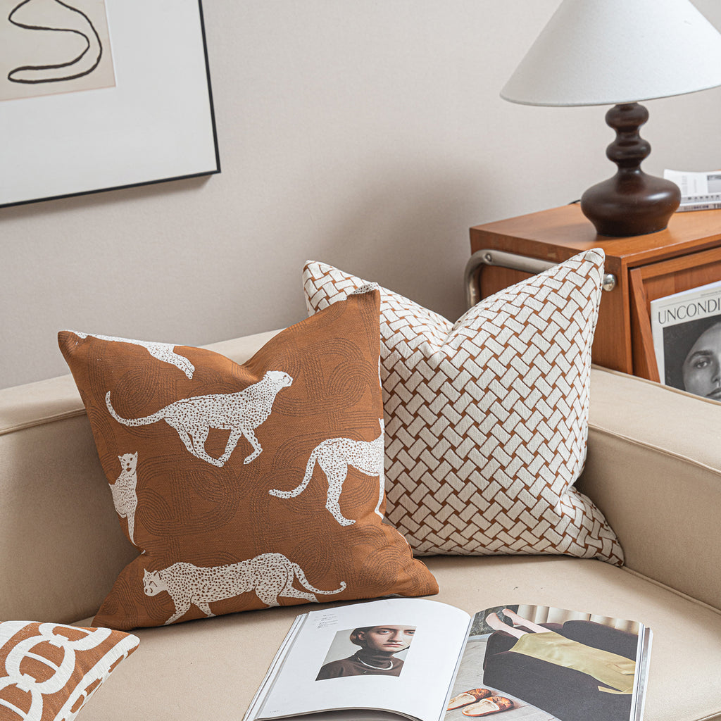 Croker Horse Throw Pillow Cushion Cover - Leopard Cheetah Pattern Chenille Jacquard Embroidery Luxury Modern Fashion Style Couch Sofa Pillow Cover for Living Room Bedroom