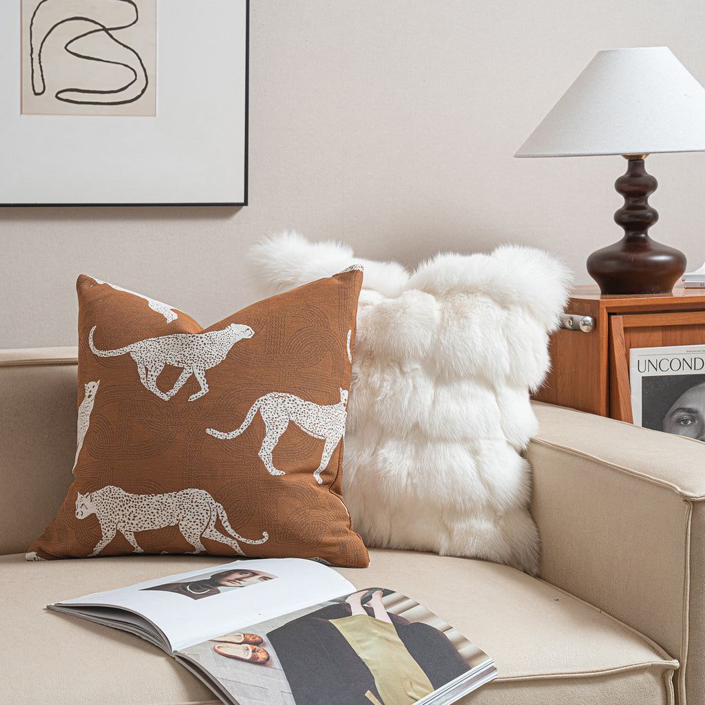 Croker Horse Throw Pillow Cushion Cover - Leopard Cheetah Pattern Chenille Jacquard Embroidery Luxury Modern Fashion Style Couch Sofa Pillow Cover for Living Room Bedroom