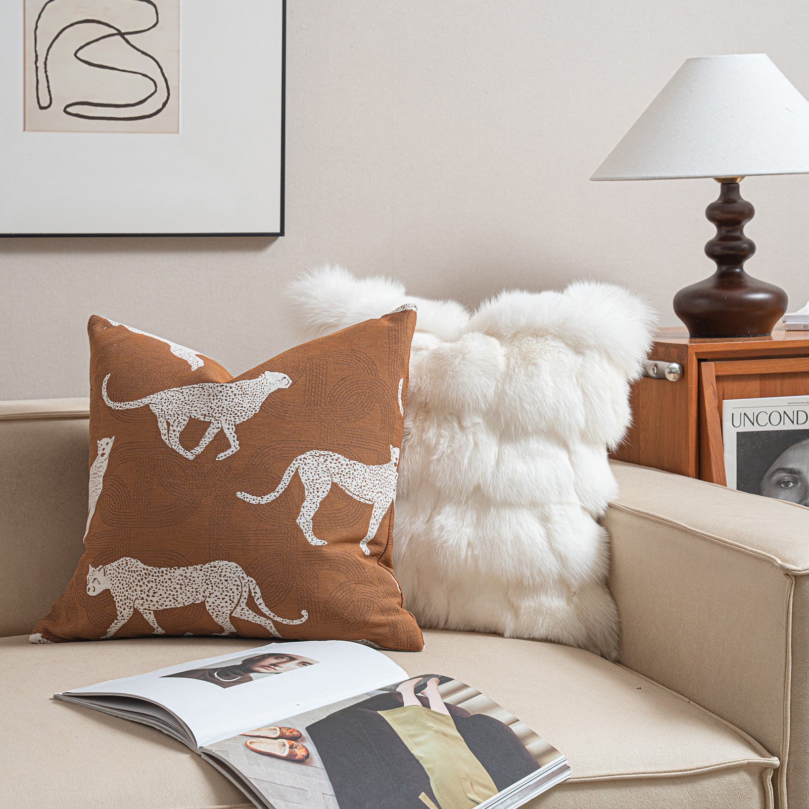 Croker Horse Throw Pillow Cushion Cover - Leopard Cheetah Pattern Chenille Jacquard Embroidery Luxury Modern Fashion Style Couch Sofa Pillow Cover for Living Room Bedroom