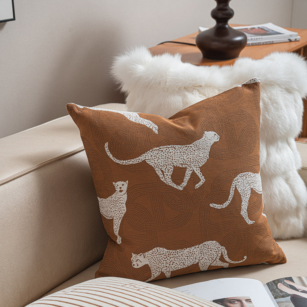 Croker Horse Throw Pillow Cushion Cover - Leopard Cheetah Pattern Chenille Jacquard Embroidery Luxury Modern Fashion Style Couch Sofa Pillow Cover for Living Room Bedroom