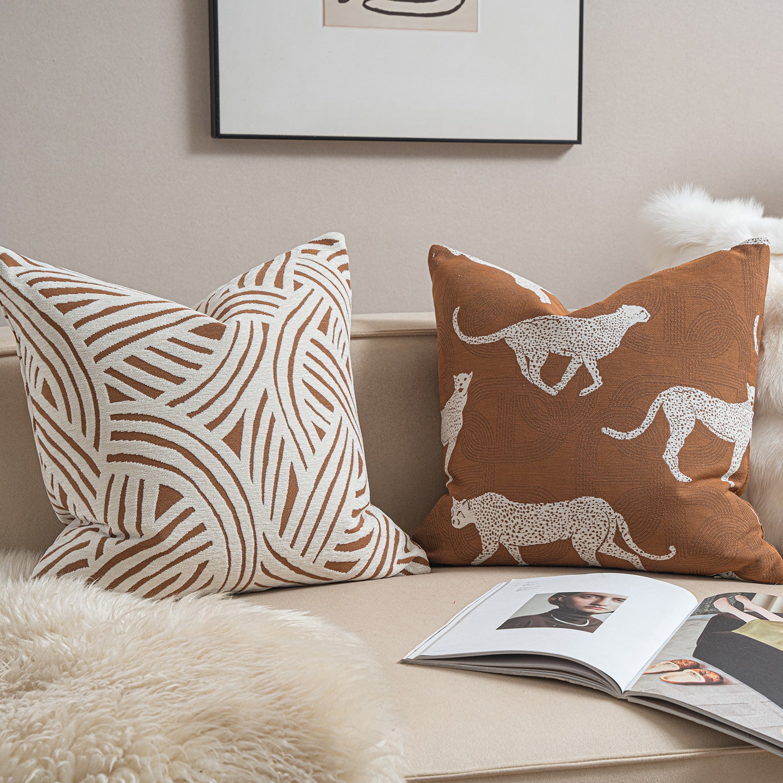 Croker Horse Throw Pillow Cushion Cover - Leopard Cheetah Pattern Chenille Jacquard Embroidery Luxury Modern Fashion Style Couch Sofa Pillow Cover for Living Room Bedroom
