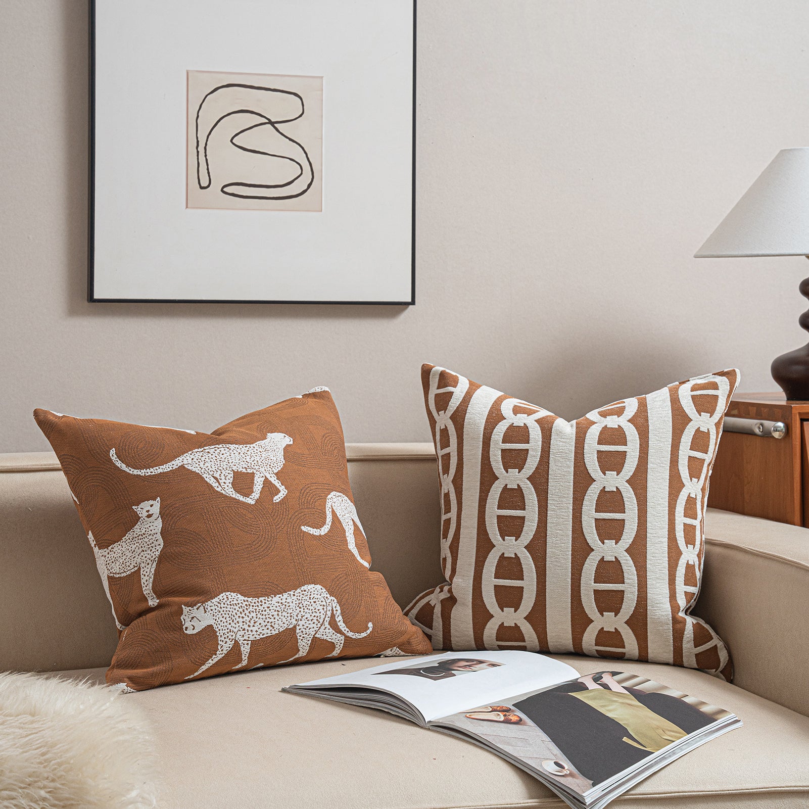Croker Horse Throw Pillow Cushion Cover - Leopard Cheetah Pattern Chenille Jacquard Embroidery Luxury Modern Fashion Style Couch Sofa Pillow Cover for Living Room Bedroom