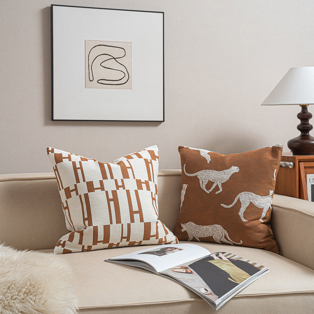 Croker Horse Throw Pillow Cushion Cover - Leopard Cheetah Pattern Chenille Jacquard Embroidery Luxury Modern Fashion Style Couch Sofa Pillow Cover for Living Room Bedroom